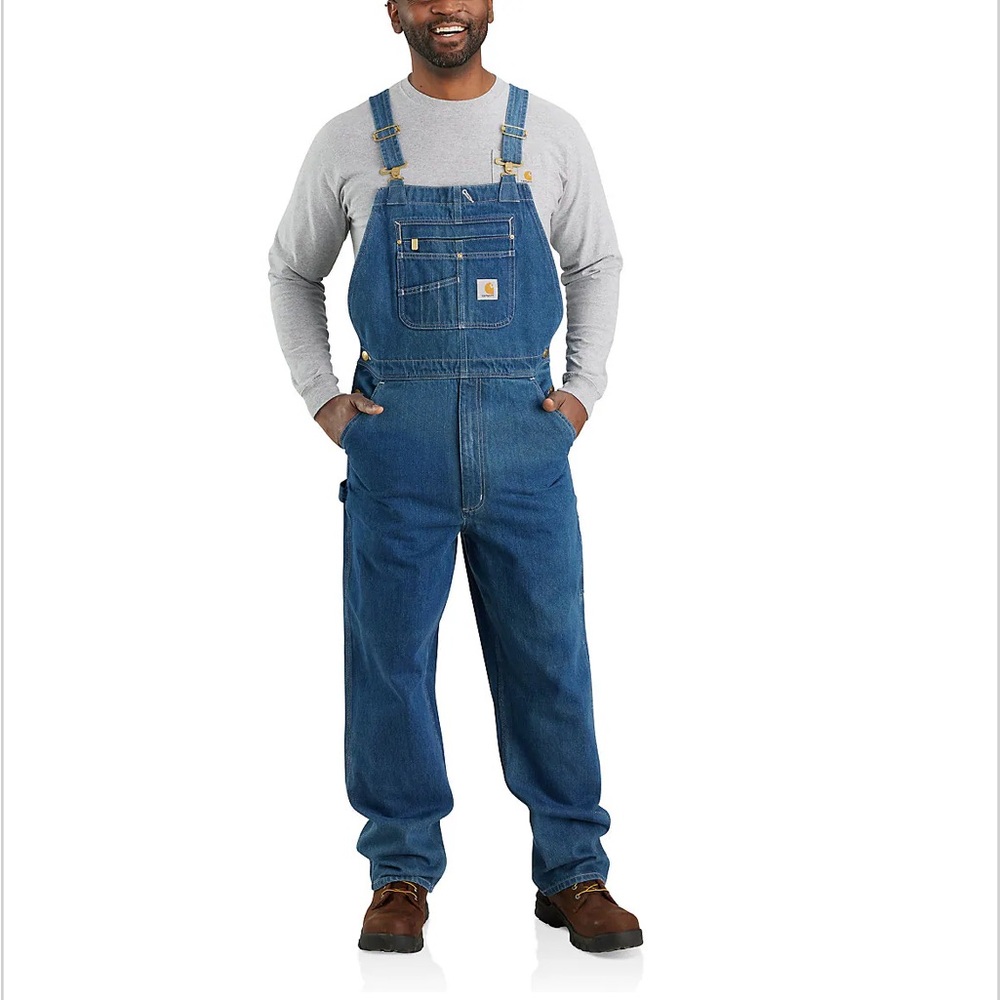 Carhartt Men's Blue Denim Relaxed Fit Bib Overalls
